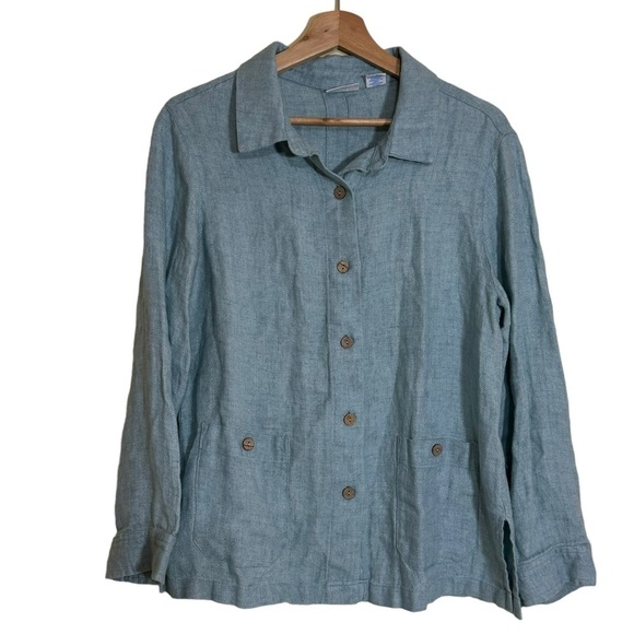 Linen Plus Sigrid Olsen Front button Top Sz M - Picture 1 of 7